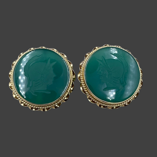 14K Yellow gold jade spartan earrings