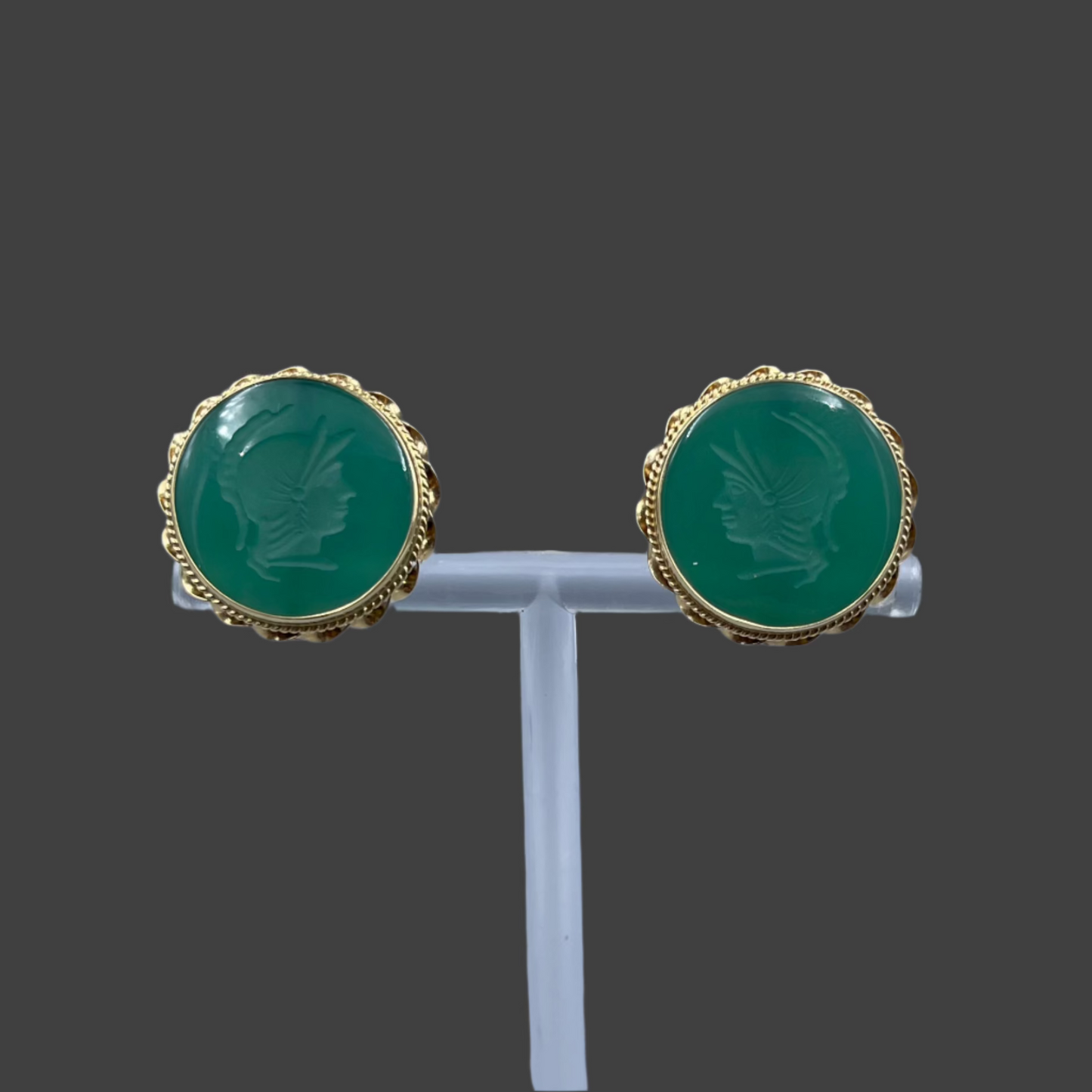 14K Yellow gold jade spartan earrings