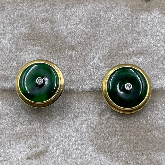 14K Yellow gold jade circular earrings