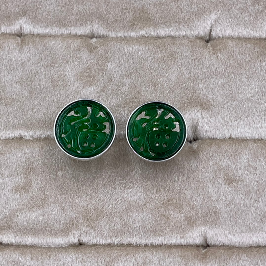 14K white gold carved jade earrings