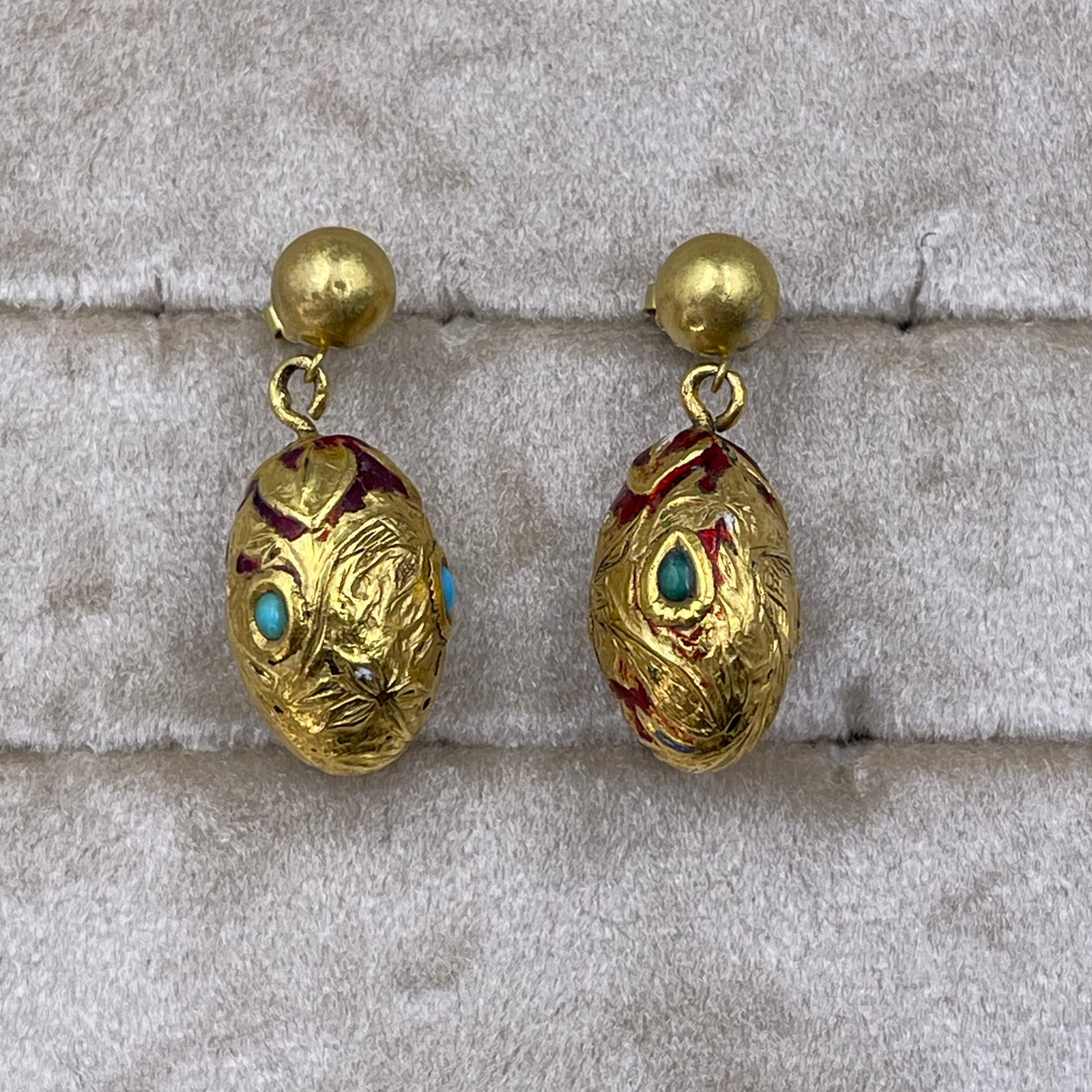 14K Yellow gold robins egg with turquoise  earring