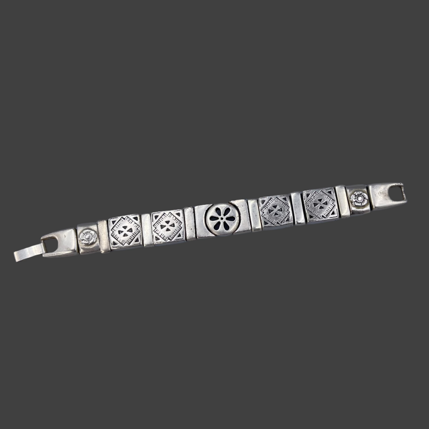 Silver and Leather Bracelet Floral Detail