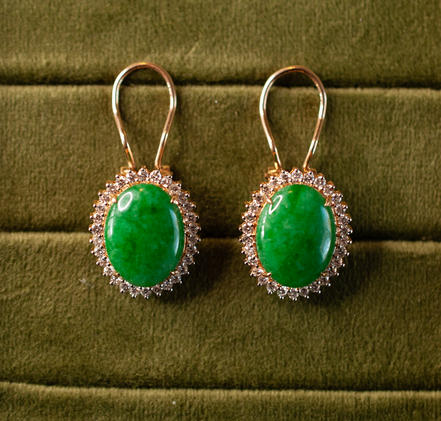 14K Yellow gold oval jade earrings