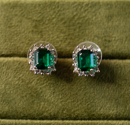 14K Yellow gold emerald diamond earings